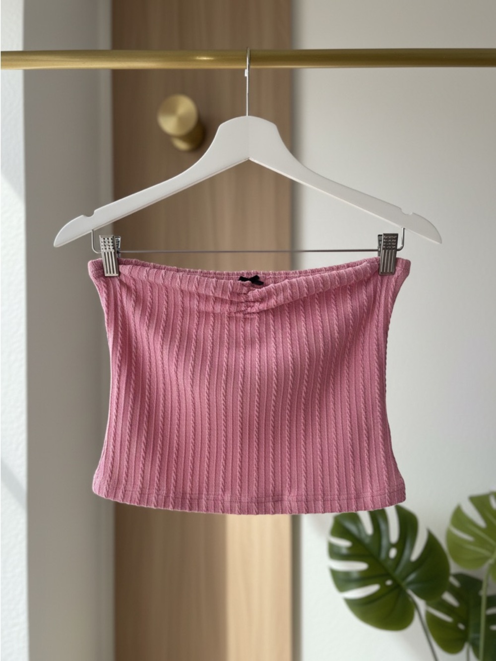 Ribbed Pink Tube Tank Top - Strapless Women's Crop